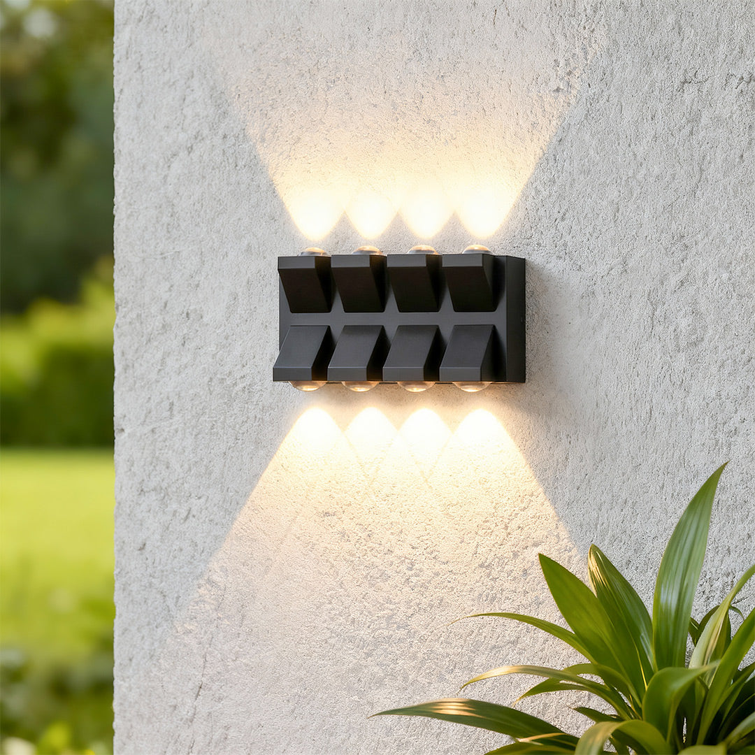 Outdoor Up & Down Wall Sconce in Matte Black, 8-Head LED