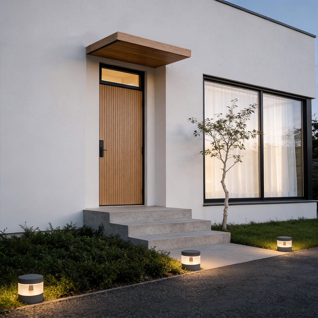 Minimalist LED Path Light – Sand Gray Aluminum Bollard for Modern Landscapes