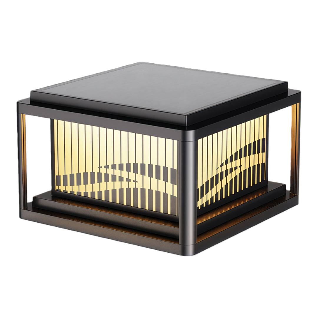 Wave Pattern LED Pillar Light – Modern Outdoor Post Lamp in Black