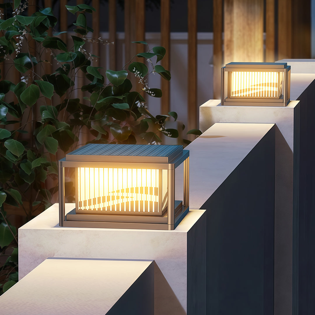 Wave Pattern LED Pillar Light – Modern Outdoor Post Lamp in Black