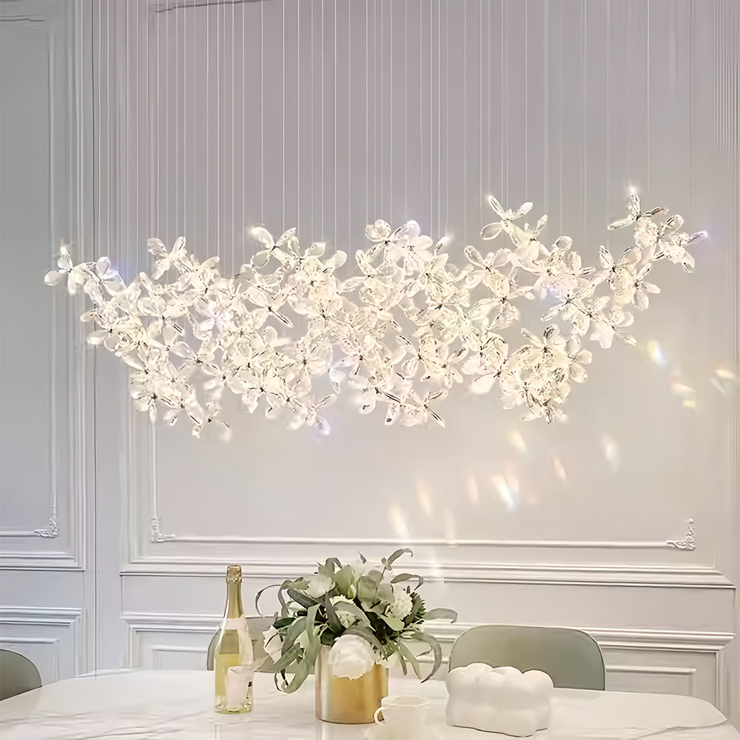 Italian Rock Crystal Chandelier with Flower-Shaped Crystal Shades