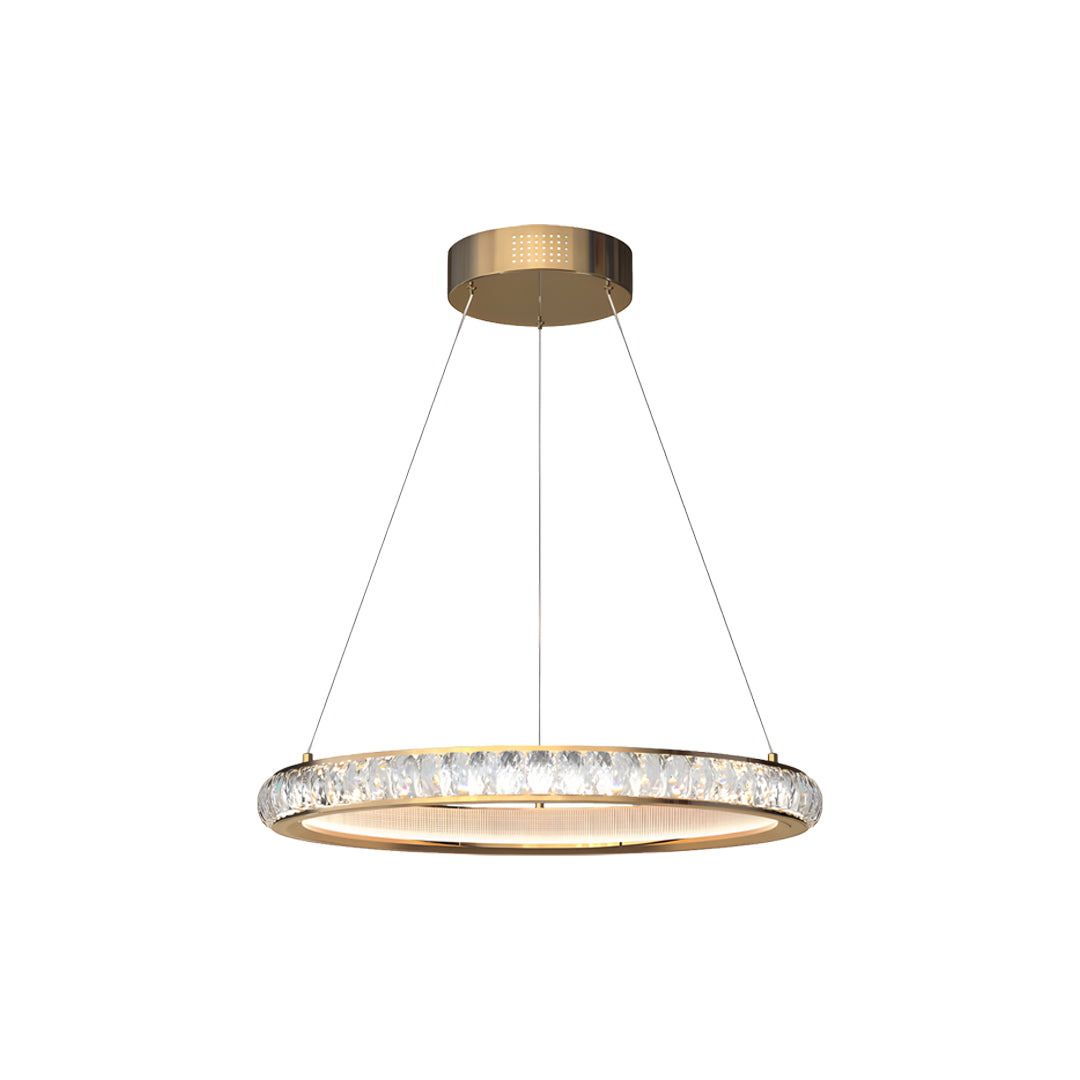 Italian Round Crystal Chandelier in Gold with LED Illumination