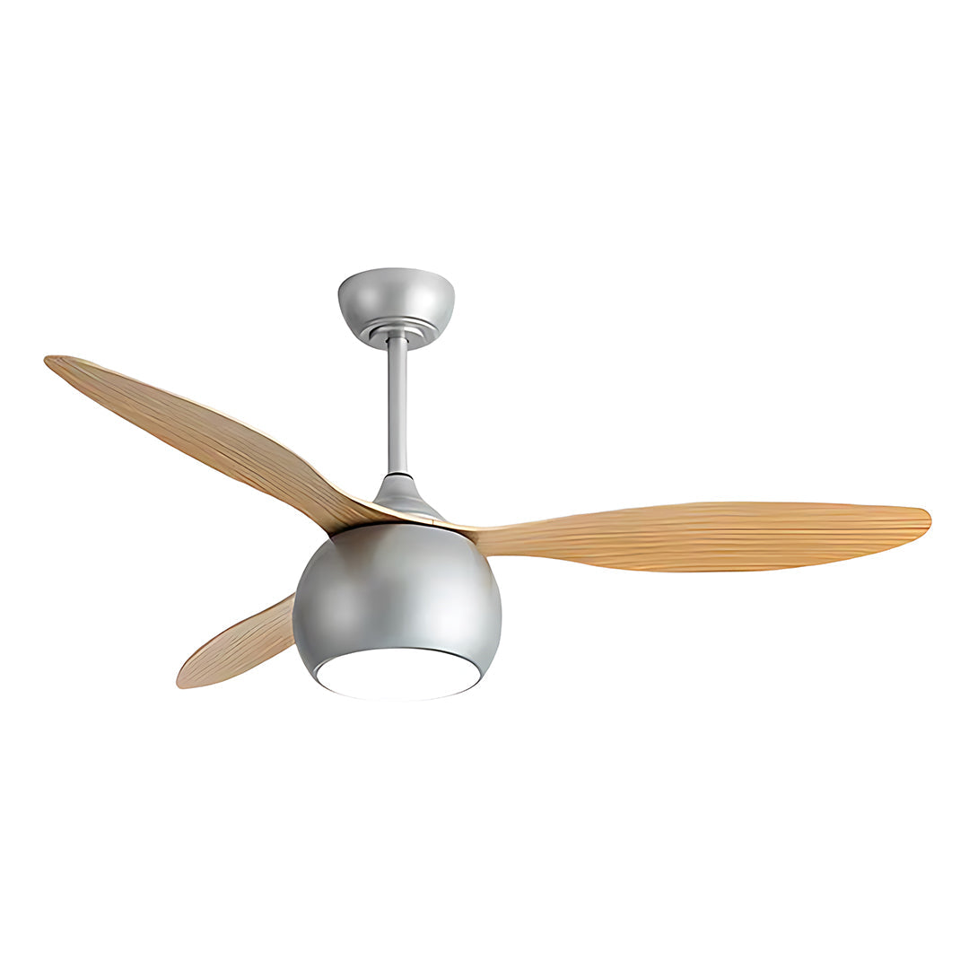 Silver LED Ceiling Fan with Wood Grain Blades for Modern Interiors