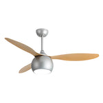 Silver LED Ceiling Fan with Wood Grain Blades for Modern Interiors