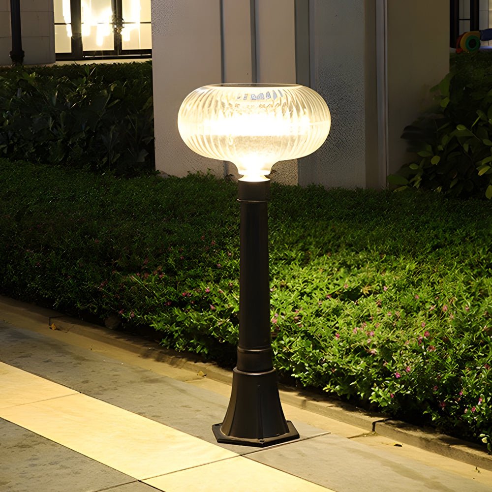 Modern Solar LED Bollard Light with Oval Acrylic Shade for Landscape