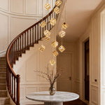 Crystal Staircase Chandelier with Gold Frame and Adjustable LED Lighting