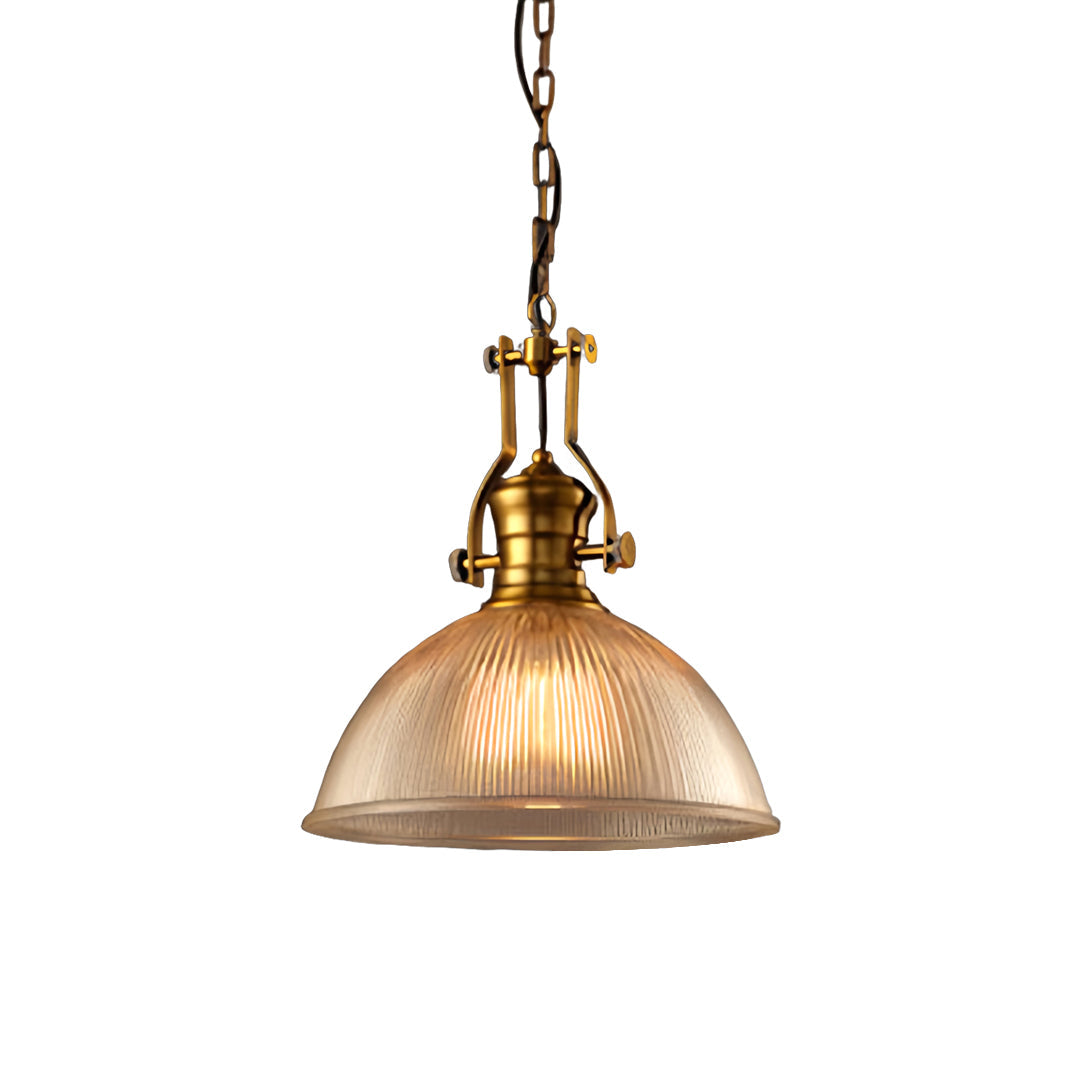 Nordic Textured Glass Pendant Light with Brass Accents, Adjustable Chain