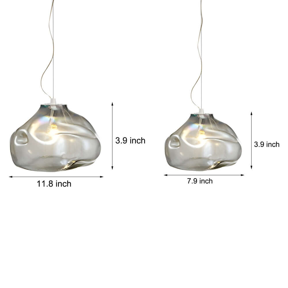 Hand-Blown Textured Glass Pendant Light in Teal or Ash, Modern Nordic Hanging Lamp