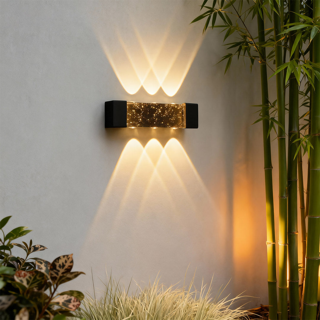 Lumière Cascade Outdoor Crystal Up Down Wall Light in Black Aluminum