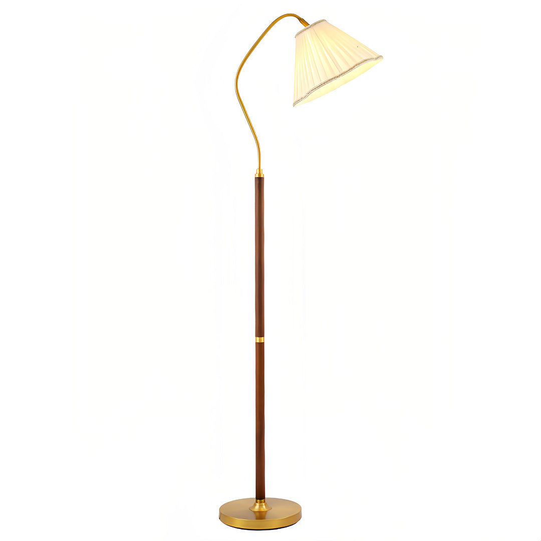 Walnut Floor Lamp with Fabric Shade – American Retro Standing Lamp for Living Room