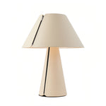 Pleated White Table Lamp with Leather Accent – Modern Bedside Lighting