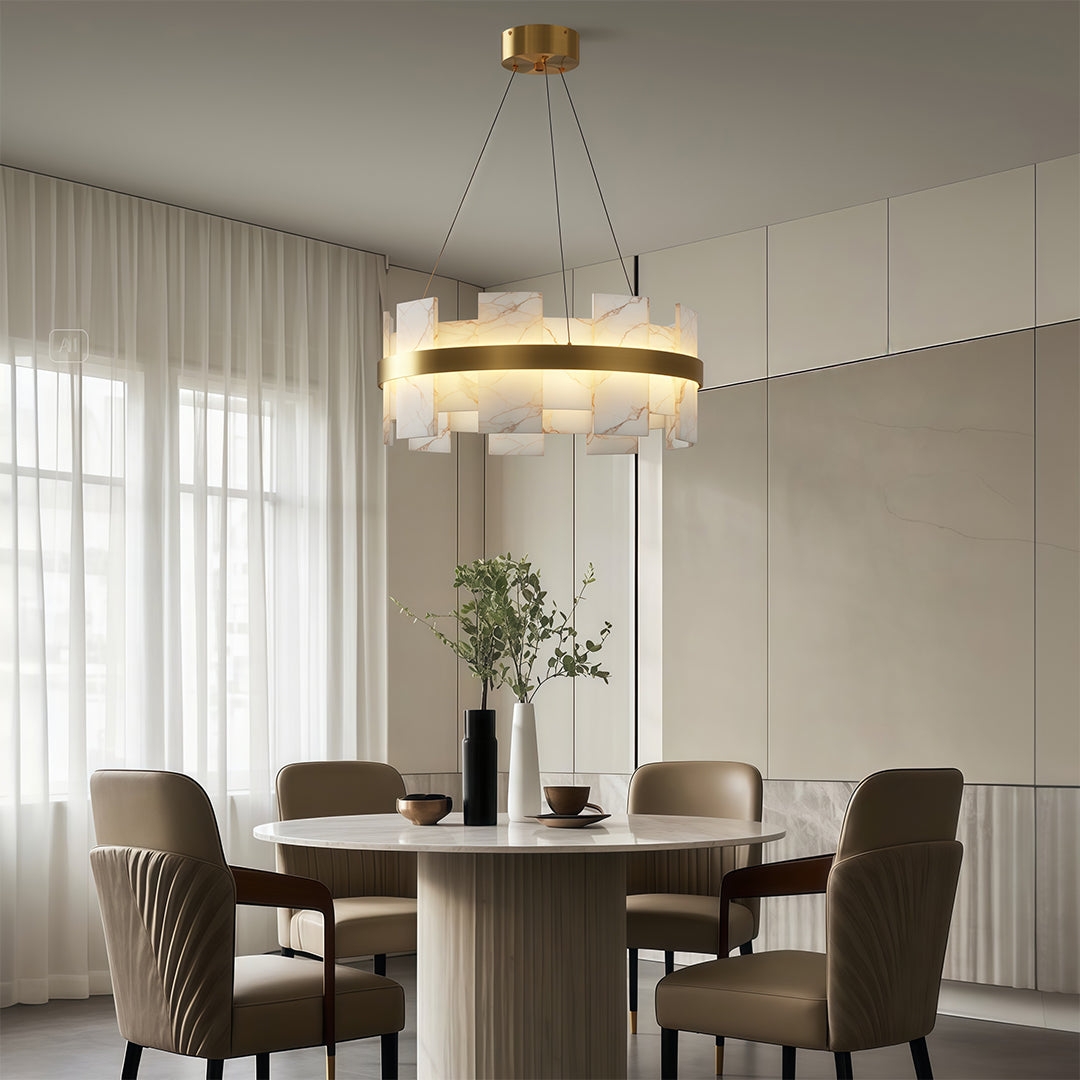 Aurelia Copper Modern Chandelier with Cloud Stone Shade