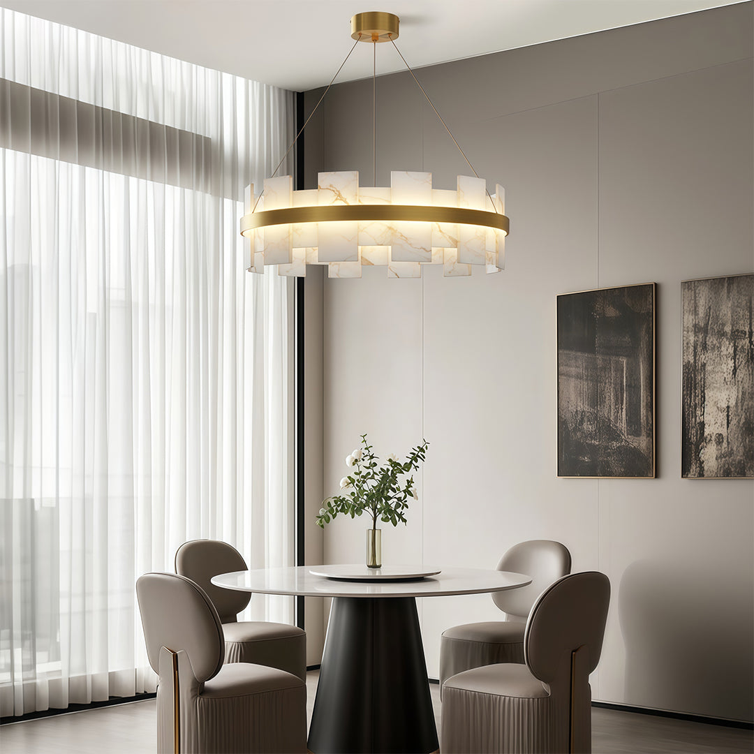 Aurelia Copper Modern Chandelier with Cloud Stone Shade
