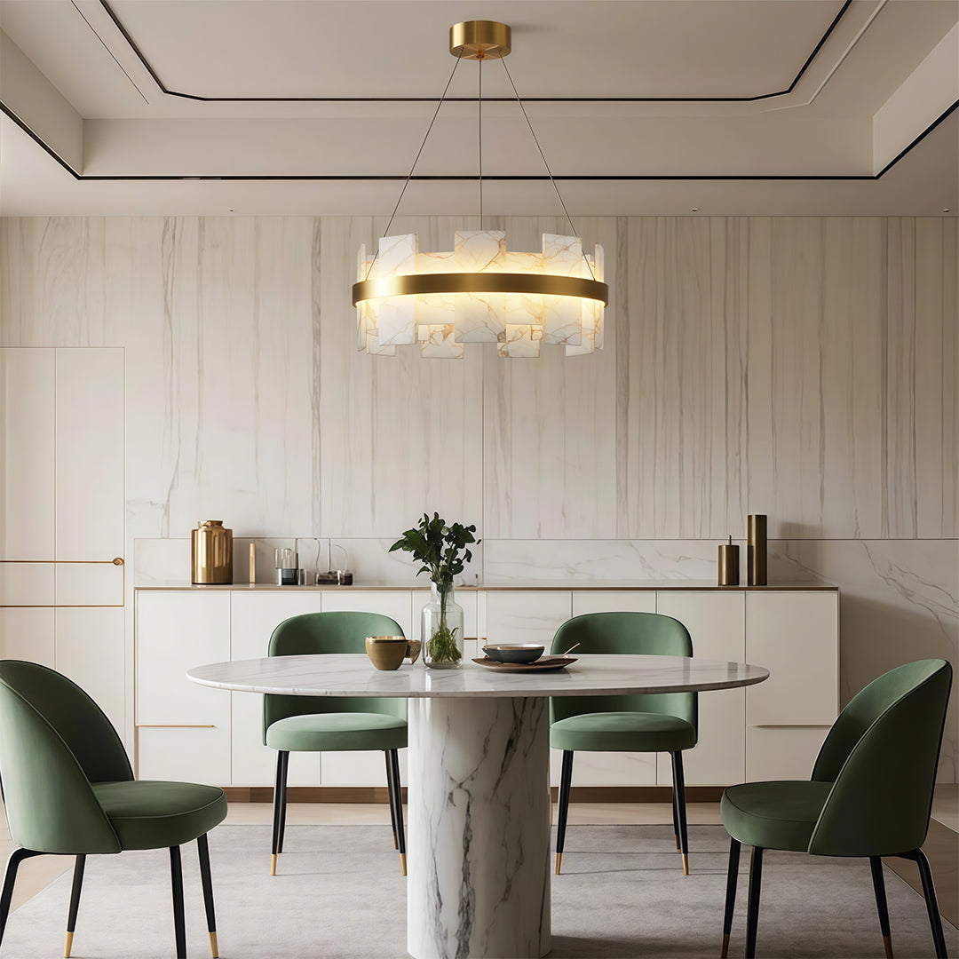 Aurelia Copper Modern Chandelier with Cloud Stone Shade