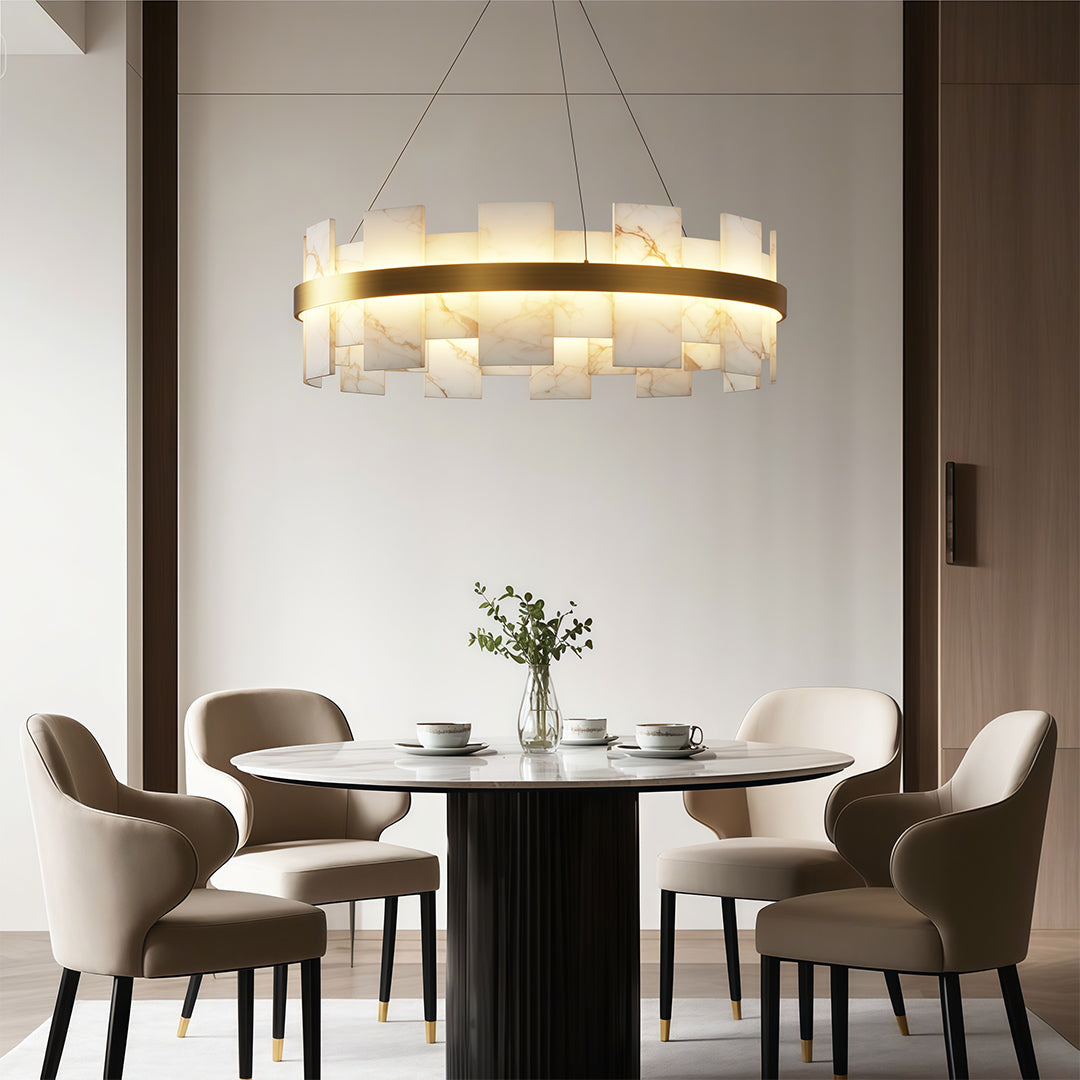 Aurelia Copper Modern Chandelier with Cloud Stone Shade