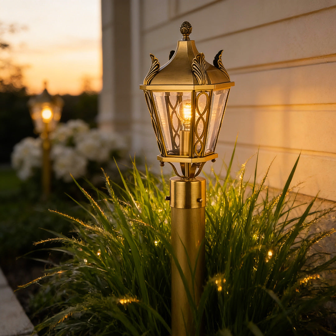 Solid Brass Copper Outdoor Path Light with Clear Glass Shade
