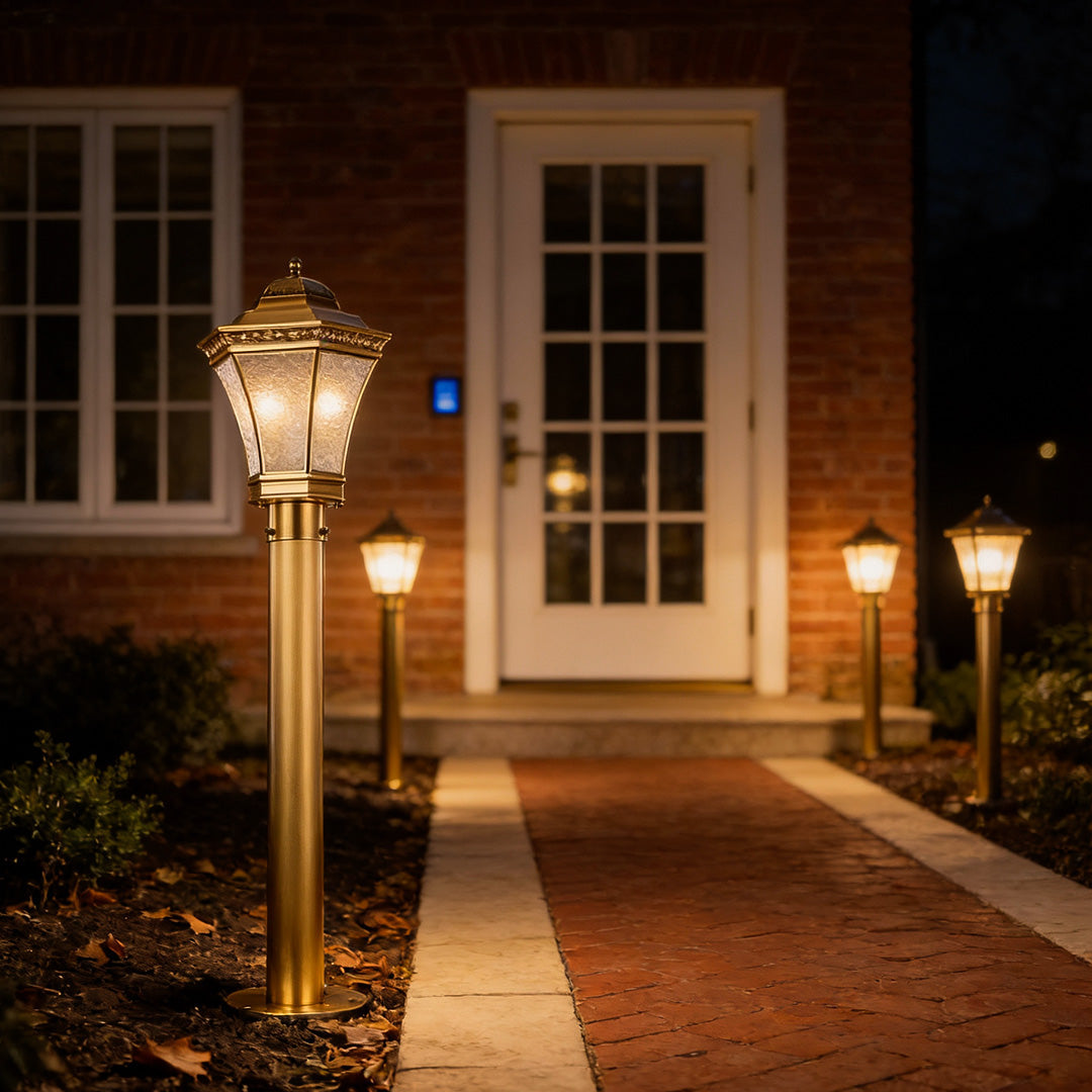 Solid Copper Outdoor Path Light with Clear Glass Shade