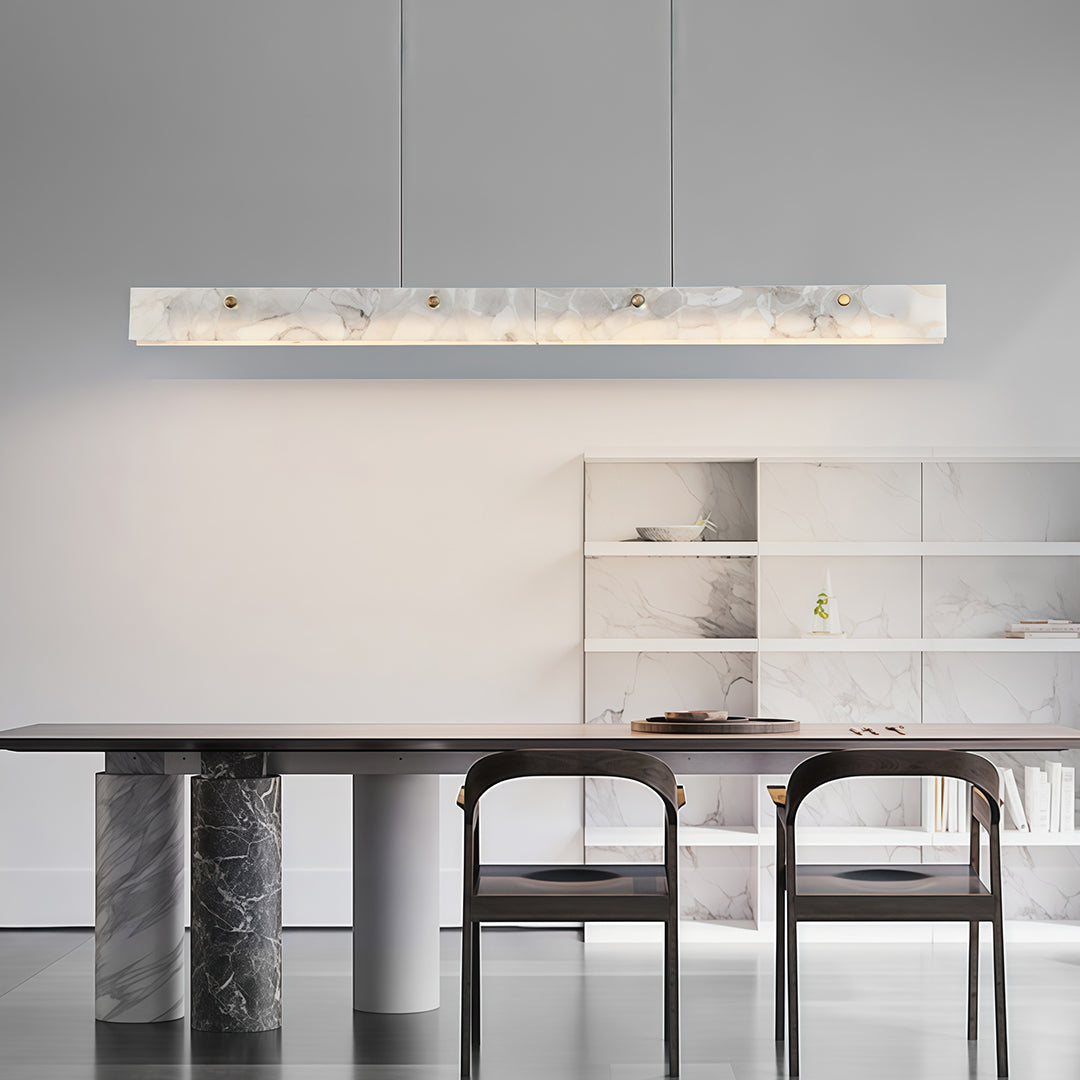 Copper Linear Pendant Light with Cloud Stone Shade
