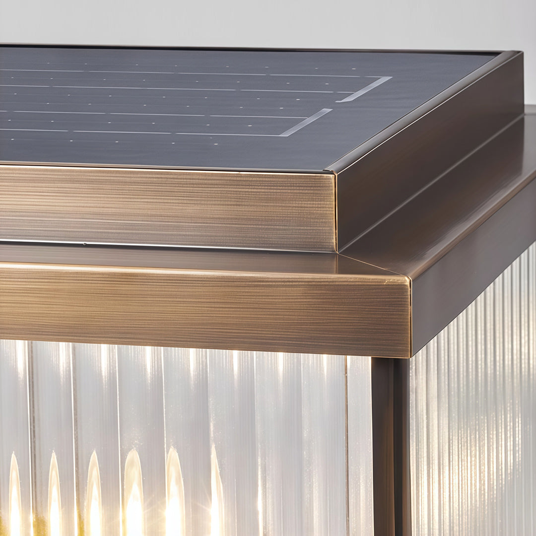 Copper Pillar Light with Ribbed Glass Shade, Modern Outdoor Post Light