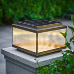 Copper Pillar Light with Ribbed Glass Shade, Modern Outdoor Post Light