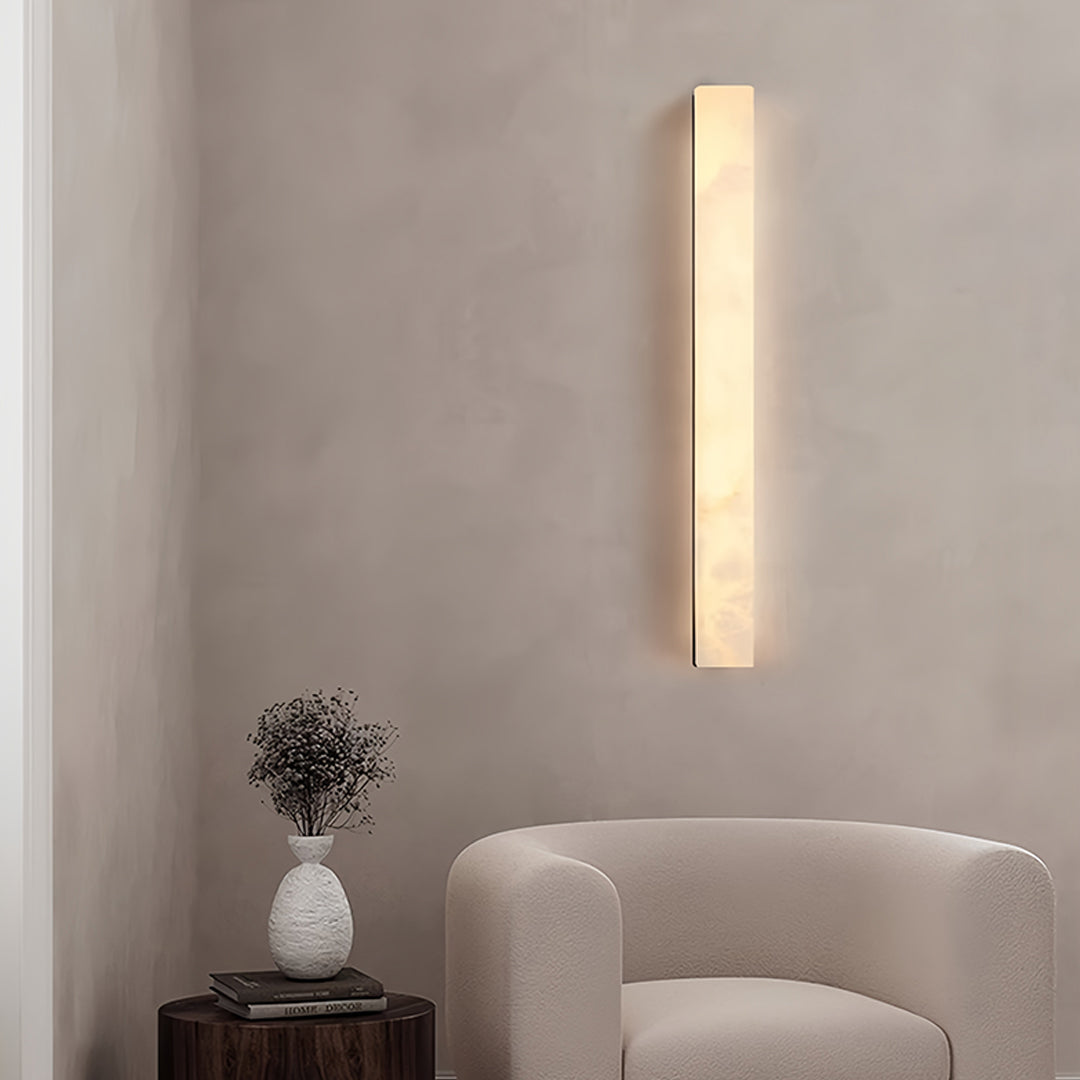 Hammered Copper Linear Wall Sconce with Marble Shade – Modern Minimalist LED Lighting