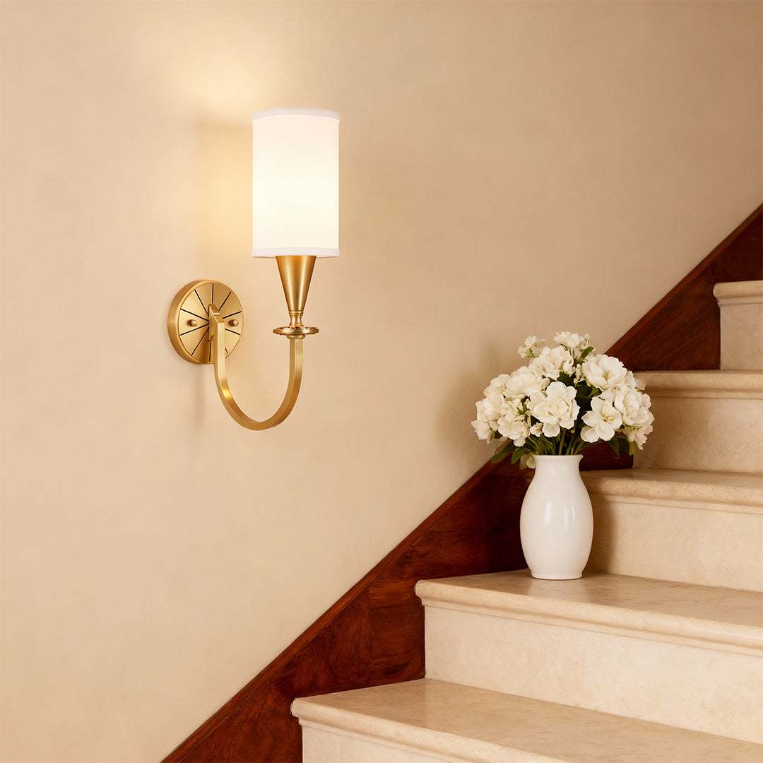 Copper Fabric Wall Sconce – American Style Bedroom Lighting