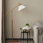 Swing Arm Floor Lamp with Pleated Shade and Solid Ash Wood Base