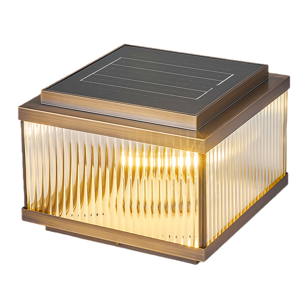 Copper Pillar Light with Ribbed Glass Shade, Modern Outdoor Post Light