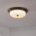 Walnut Wood Retro Dome Flush Mount Ceiling Light with Prismatic Glass Shade