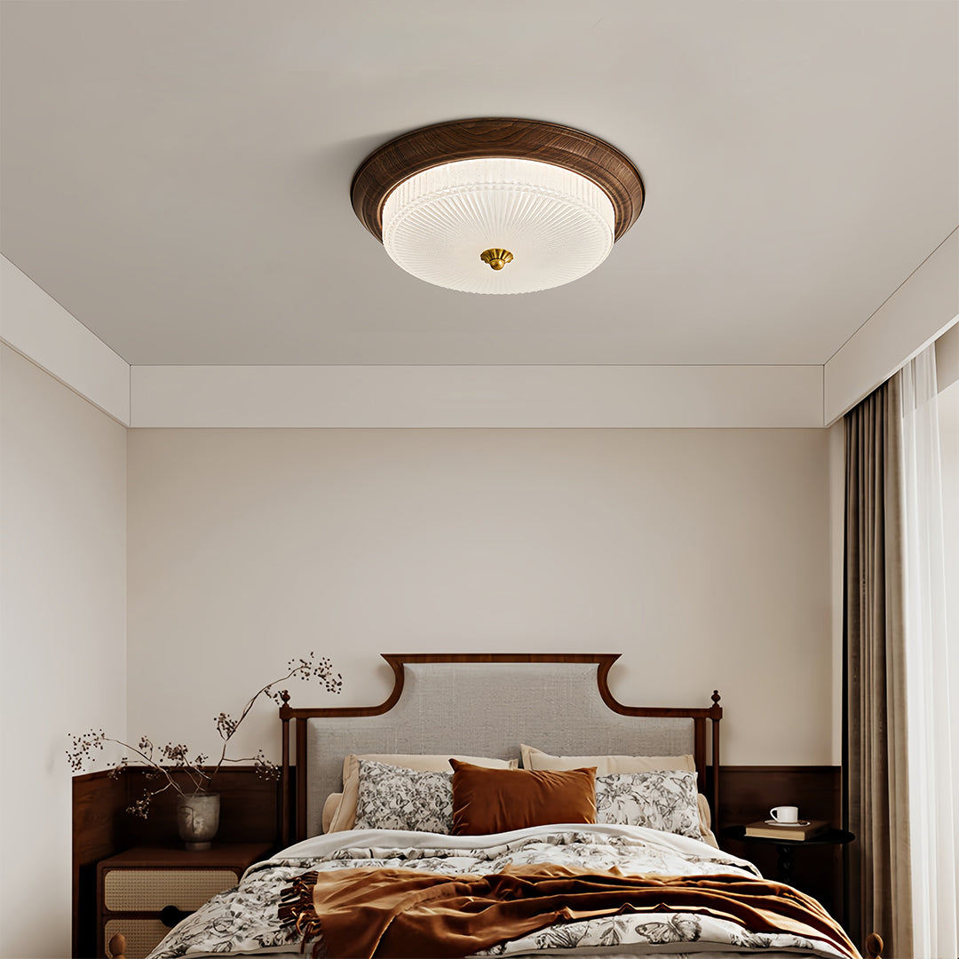 Art Deco Walnut Flush Mount Ceiling Light with Full-Spectrum LED