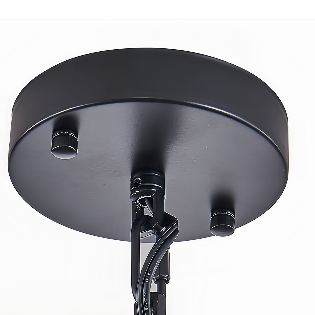 Walnut Accent Black Iron Drum Pendant Light, Adjustable Cylinder Ceiling Lamp