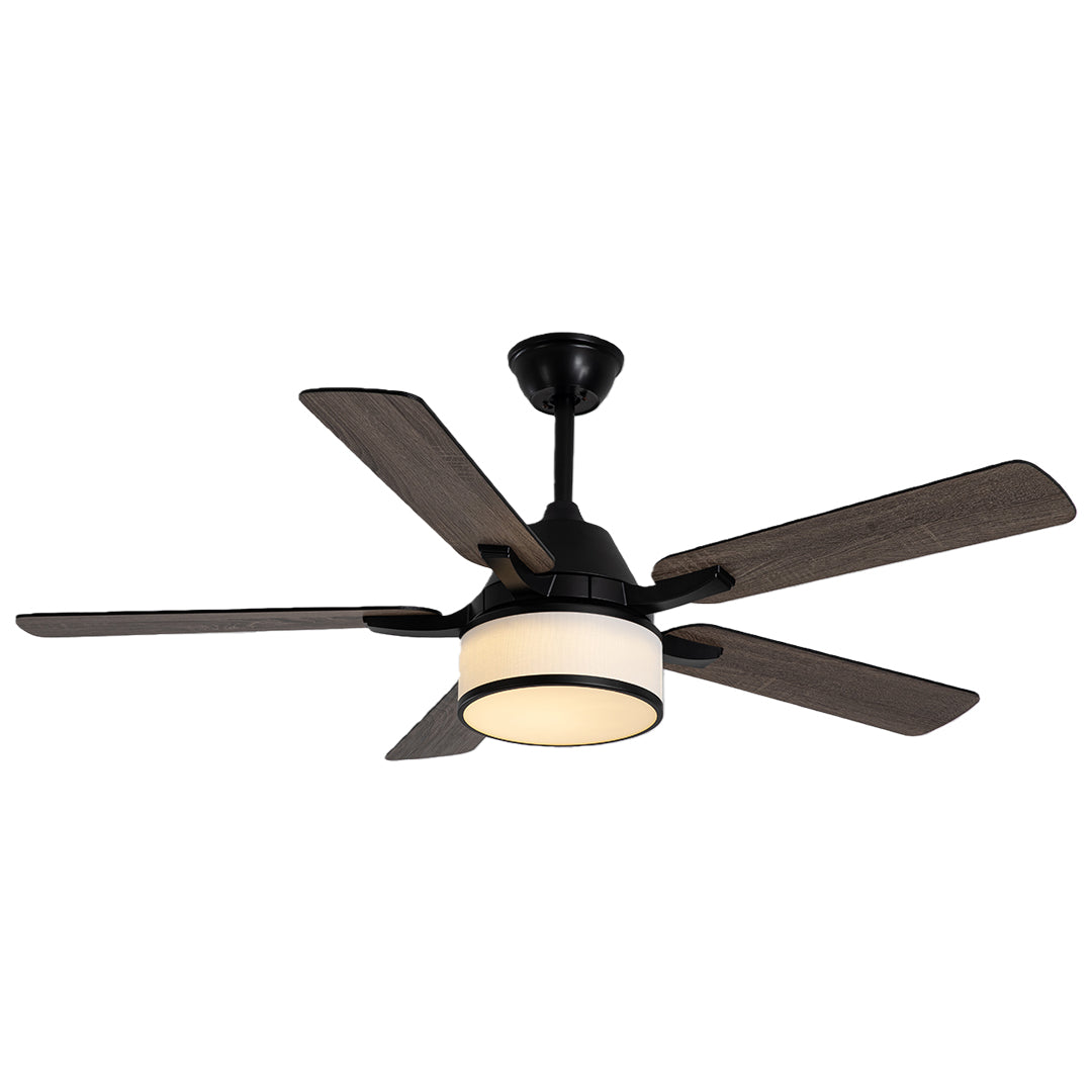 European Retro Ceiling Fan with Fabric Shade and LED Light