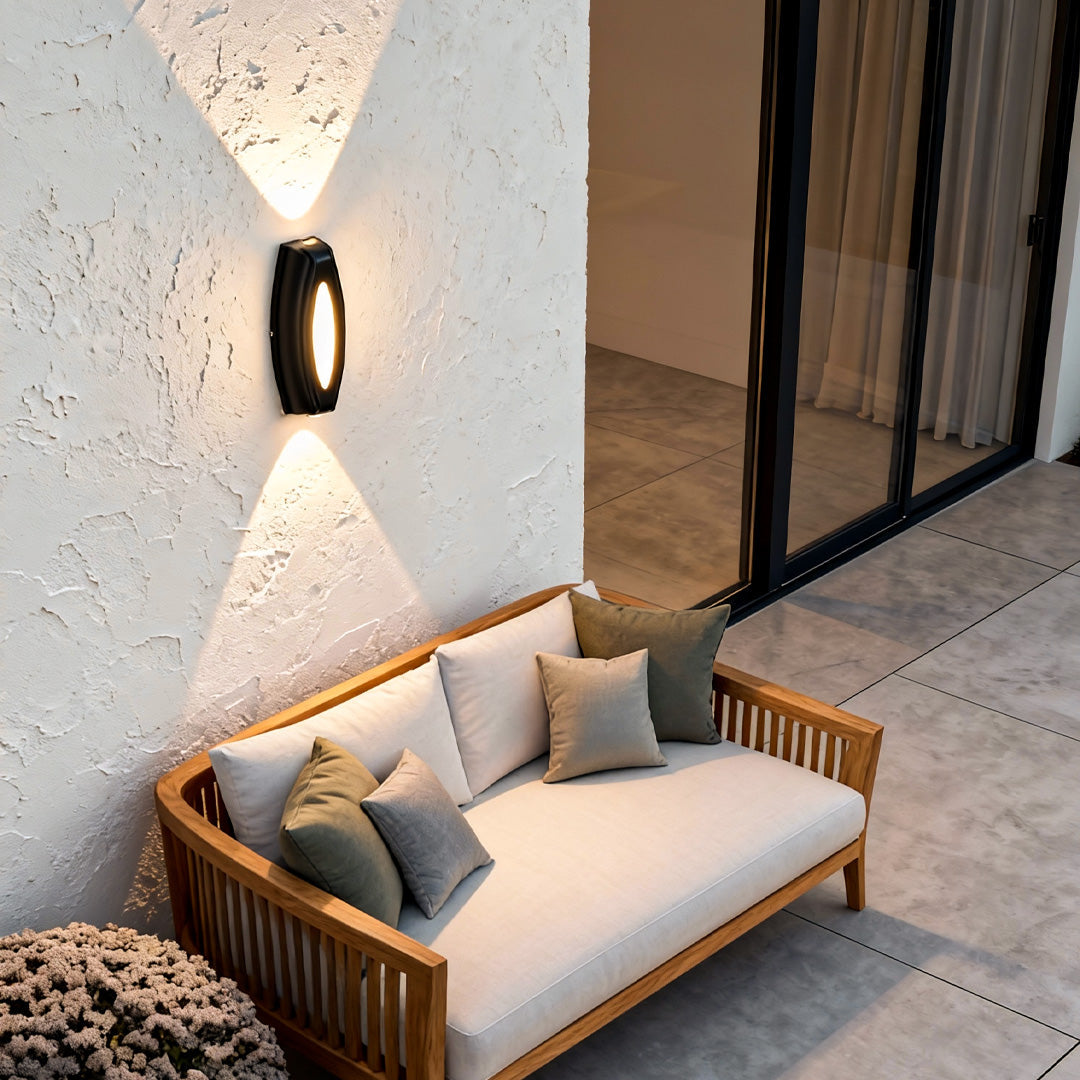 Outdoor Up and Down Wall Sconce with Dual LED Lighting in Black Aluminum