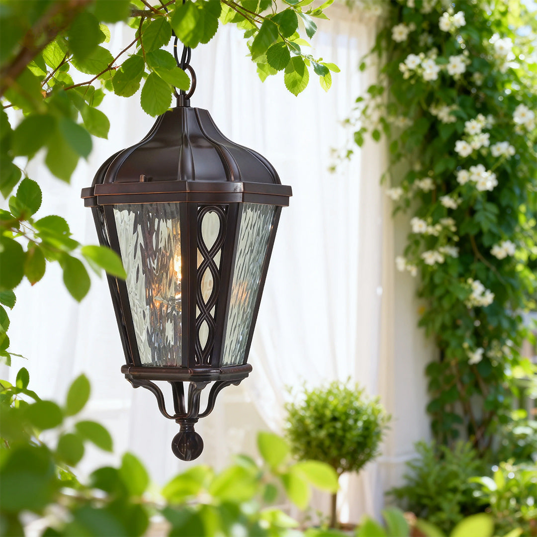 Outdoor Black Lantern Pendant Light with Adjustable Chain