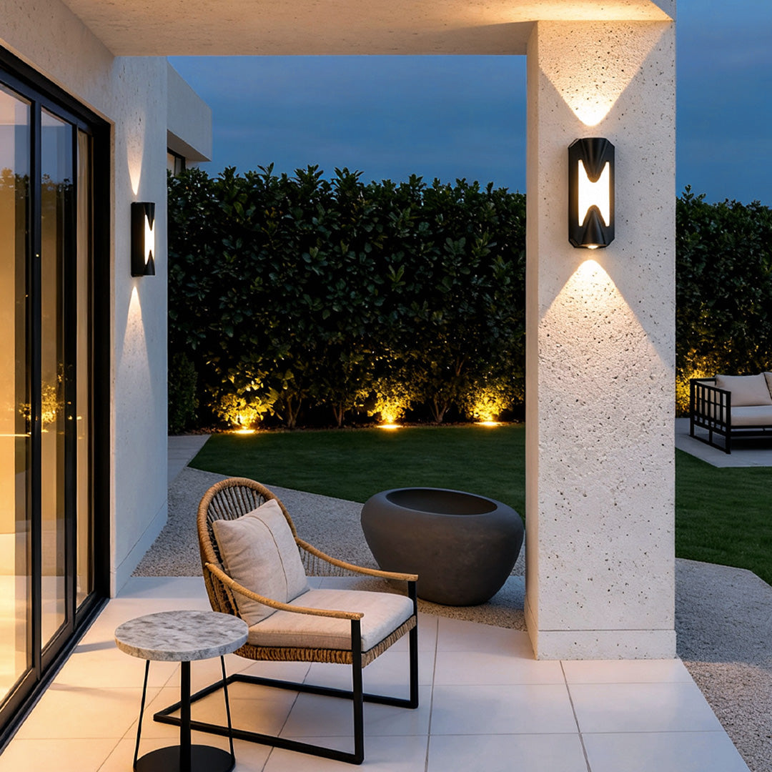 Geometric Up Down Outdoor Wall Light in Black Aluminum