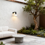Geometric Outdoor Wall Sconce in Black Stainless Steel with Warm LED Light