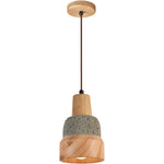 Wabi-Sabi Wood Pendant Light with Cement Accent, Adjustable Hanging