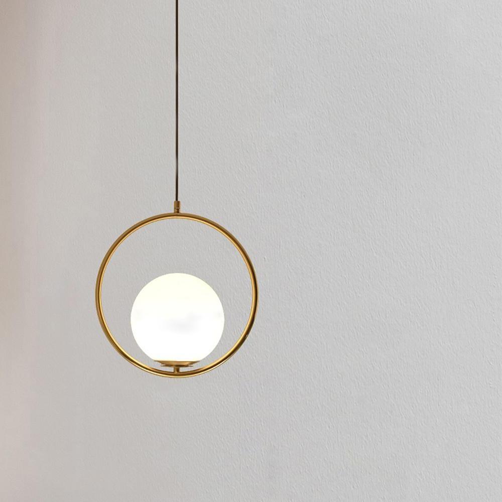 Opal Glass Ball Suspended With Circle Metal Gathering Pendant Light