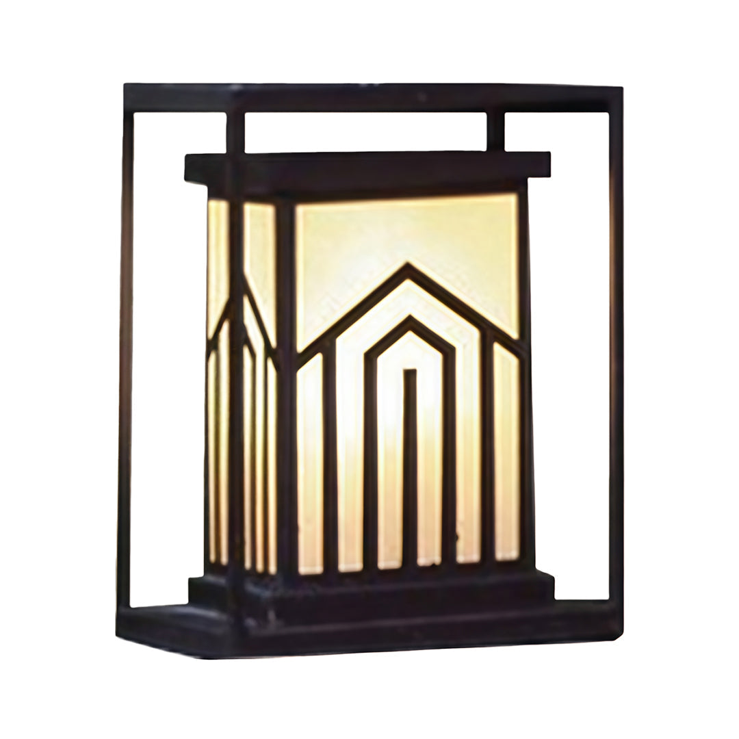 Outdoor Lantern Path Light in Black Stainless Steel with Marble-Effect Shade