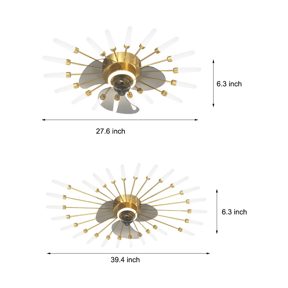 Modern Nordic Ceiling Fan with Dimmable LED Light, Gold or Black Finish