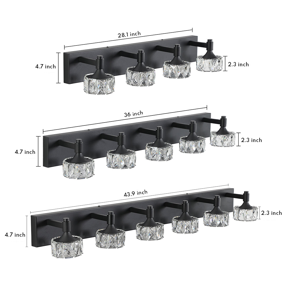 Crystal Vanity Light Modern Black Iron LED Wall Bar for Bathroom