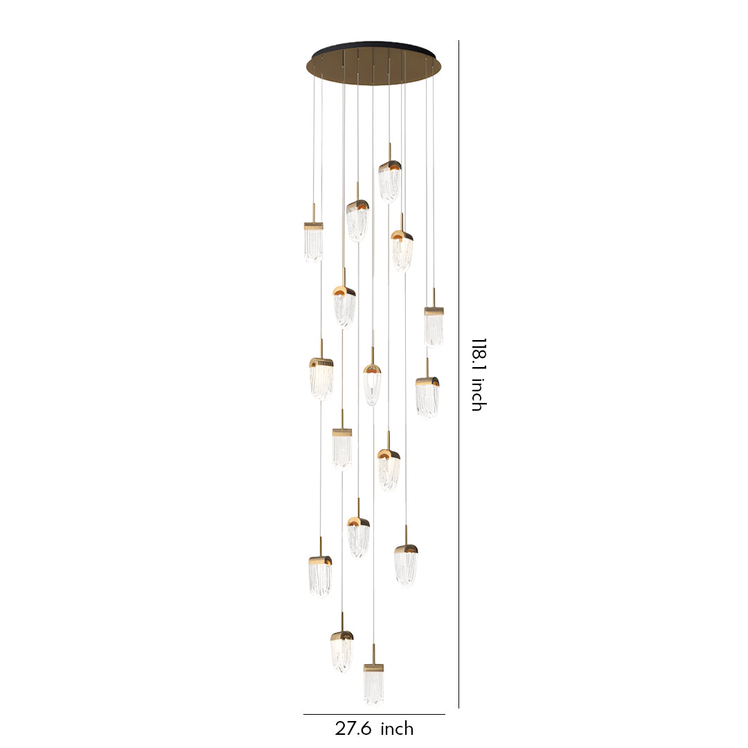 Aurelia 16-Light Gold Staircase Chandelier, Modern Linear LED Pendant for High Ceilings