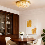 French Crystal Flush Mount Ceiling Light in Gold Stainless Steel