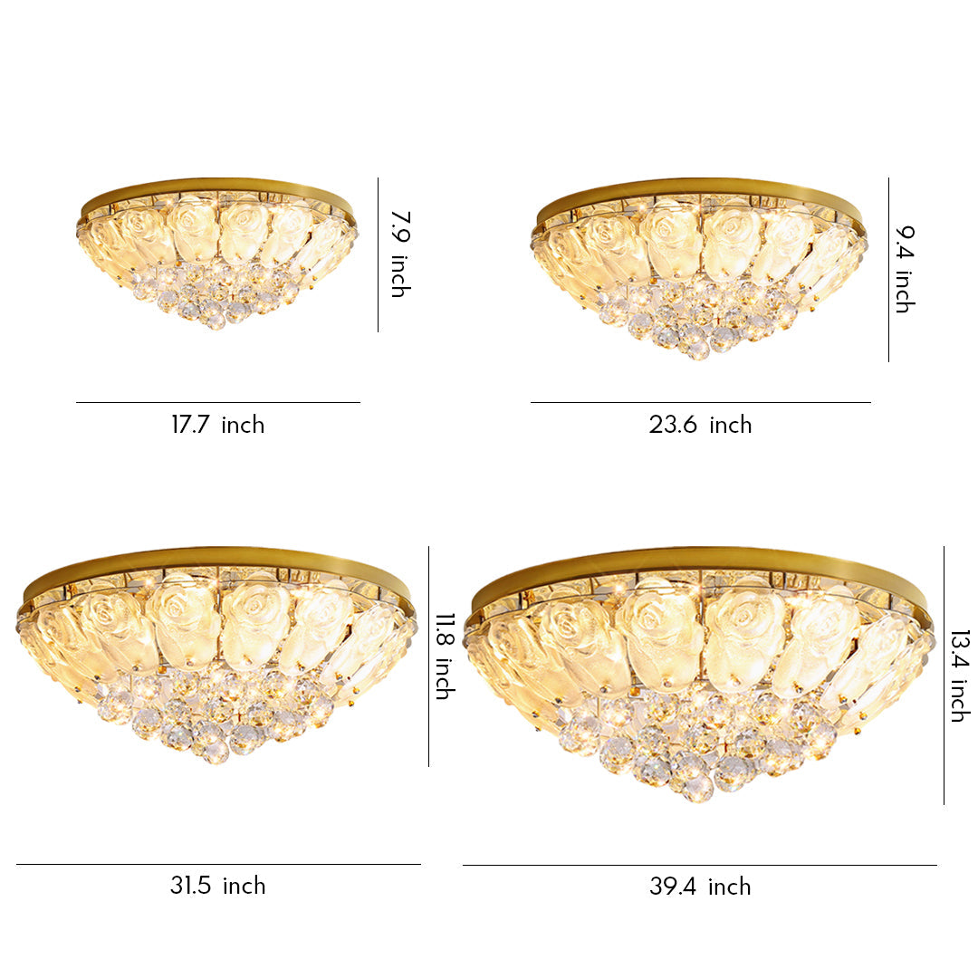 French Crystal Flush Mount Ceiling Light in Gold Stainless Steel