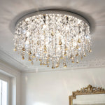 French Crystal Chandelier Ceiling Light with Gold Stainless Steel Frame