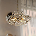 Crystal Flower Chandelier Vintage French Country Ceiling Light with Brass Finish