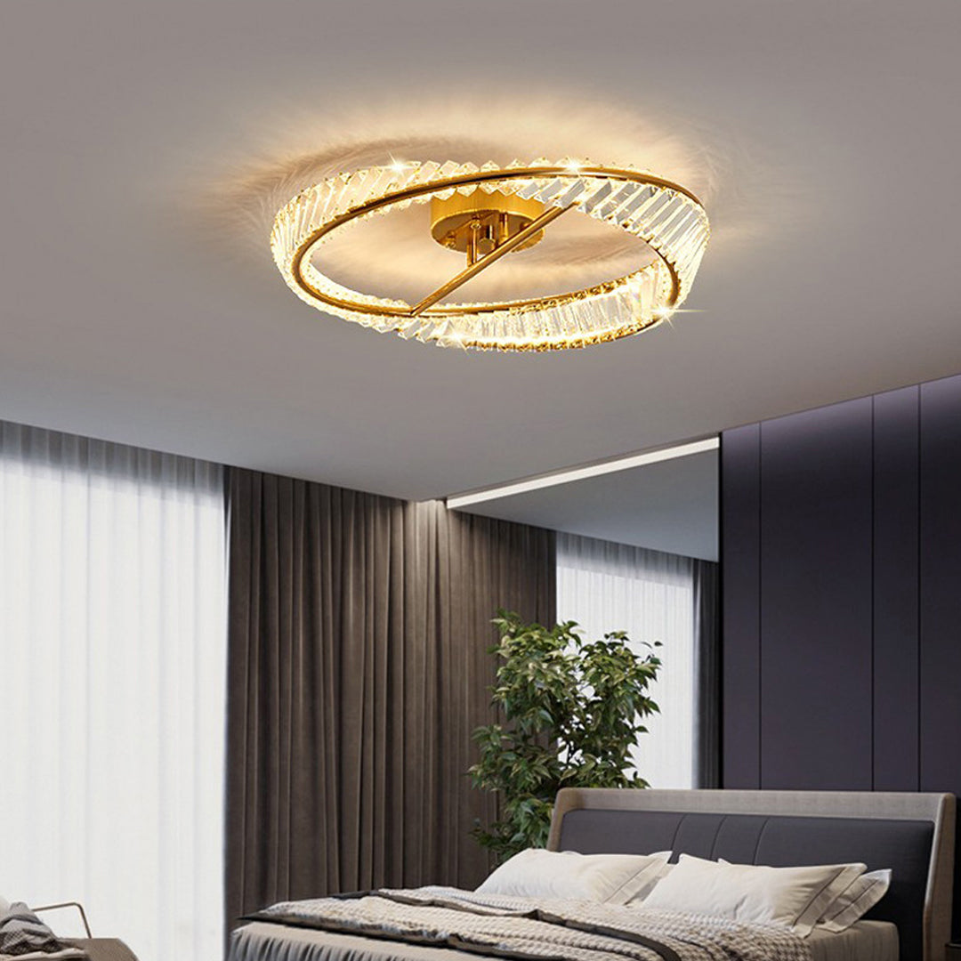 Mobius Gold Crystal Flush Mount Ceiling Light – Modern Luxury LED Ring