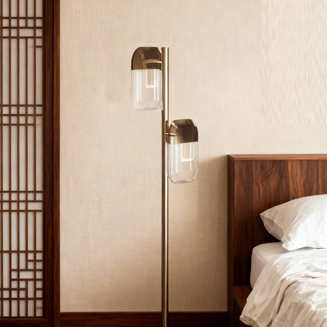 Aurelia Crystal Floor Lamp — Modern Minimalist Aluminum with Sepia Gold Finish