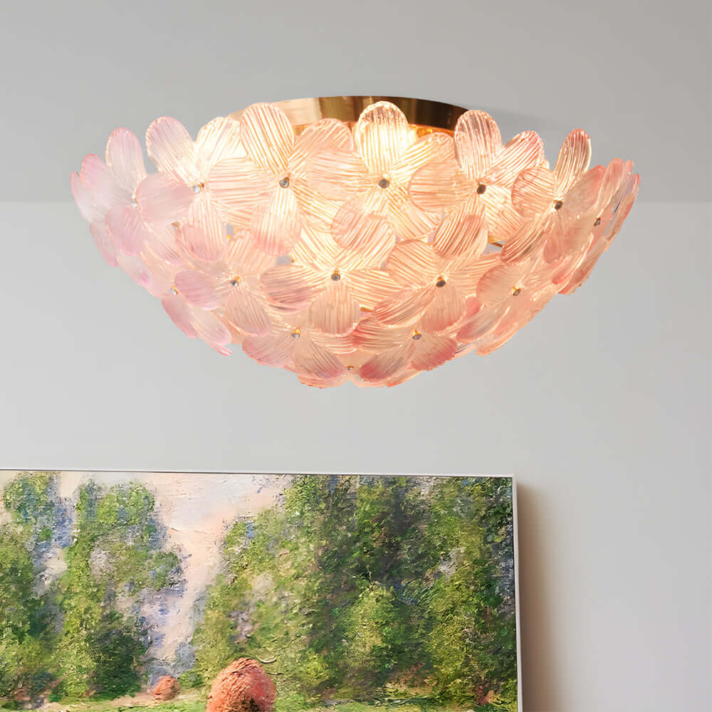 French Petal Glass Semi Flush Mount Ceiling Light in Pastel Hues