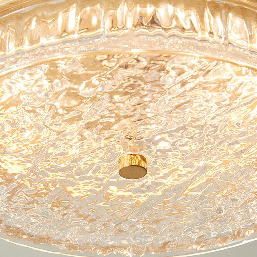 Artisan Wood Flush Mount Ceiling Light with Vintage Glass Shade